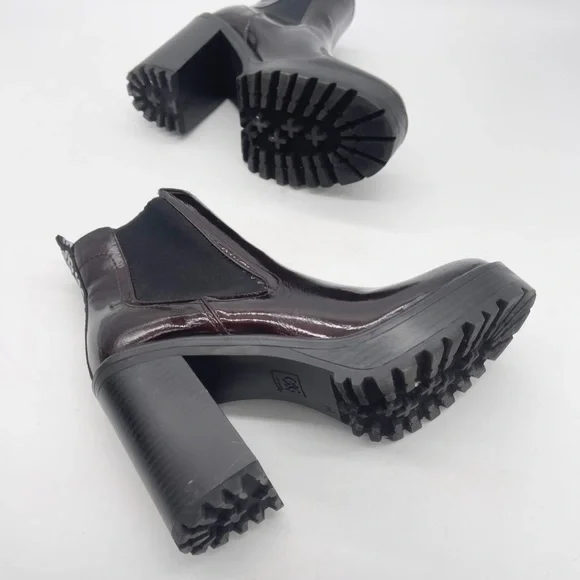 GBG Los Angeles Faux Patent Leather Burgundy Lug Sole Heel Chelsea Boot Size 11 - Picture 12 of 13